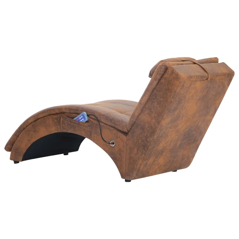Méridienne chaise longue canapé pour intérieur fonction massage avec oreiller en PVC aspect daim brun DEC026138