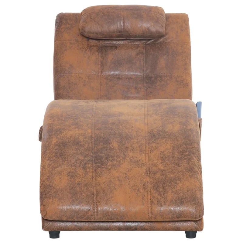 Méridienne chaise longue canapé pour intérieur fonction massage avec oreiller en PVC aspect daim brun DEC026138
