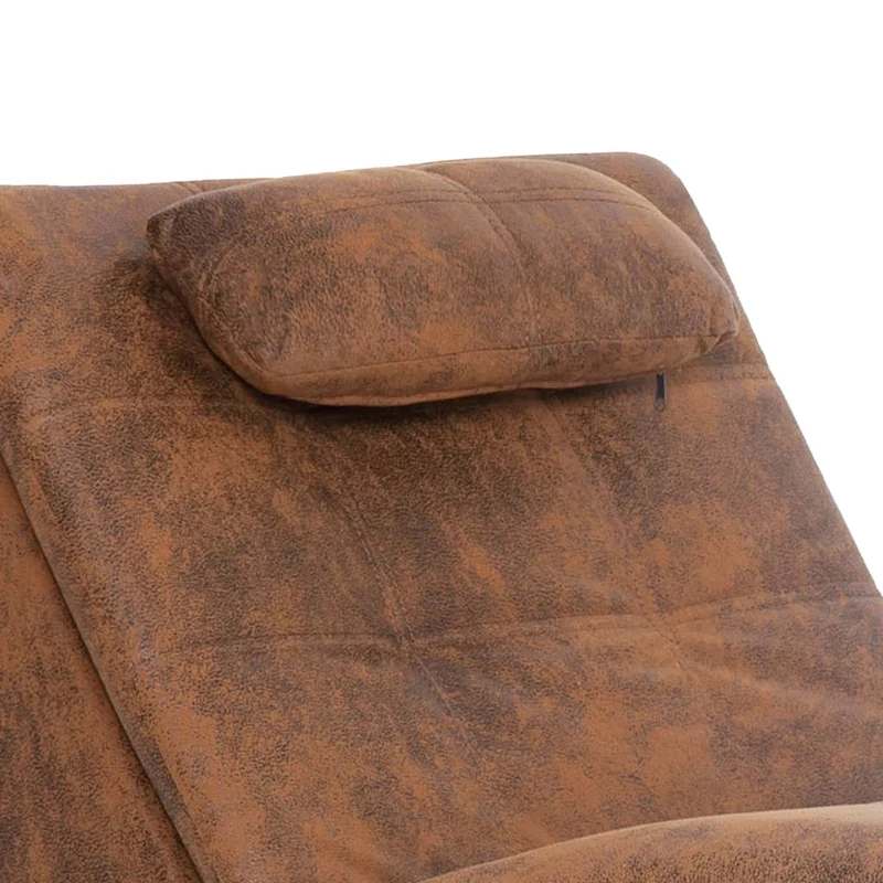 Méridienne chaise longue canapé pour intérieur fonction massage avec oreiller en PVC aspect daim brun DEC026138