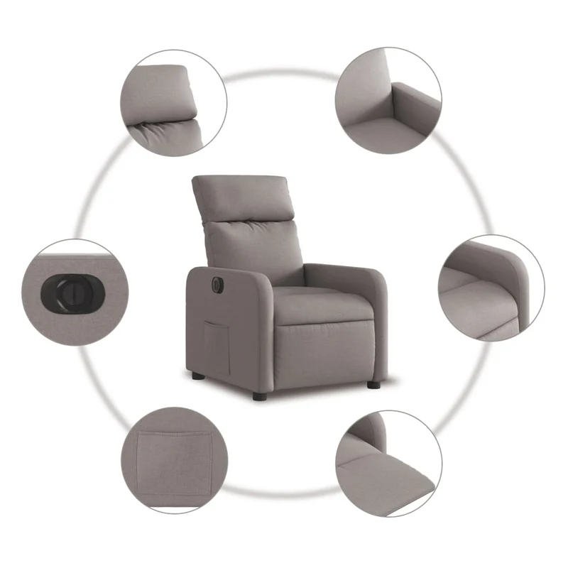 Fauteuil relax TV fonction d'inclinaison électrique très confortable en tissu taupe DEC028575