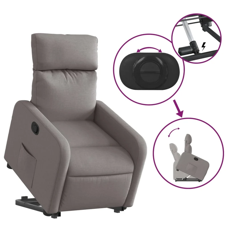 Fauteuil relax TV rembourrage confortable fonction de levage électrique en tissu taupe DEC028192