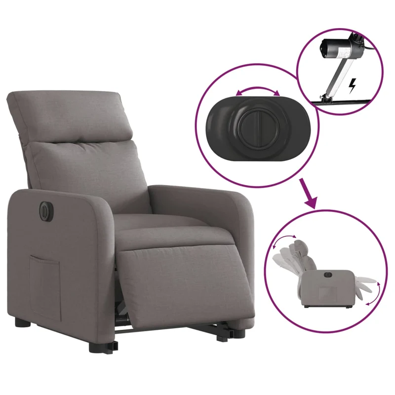 Fauteuil relax TV fonction de levage électrique très confortable en tissu taupe DEC028568