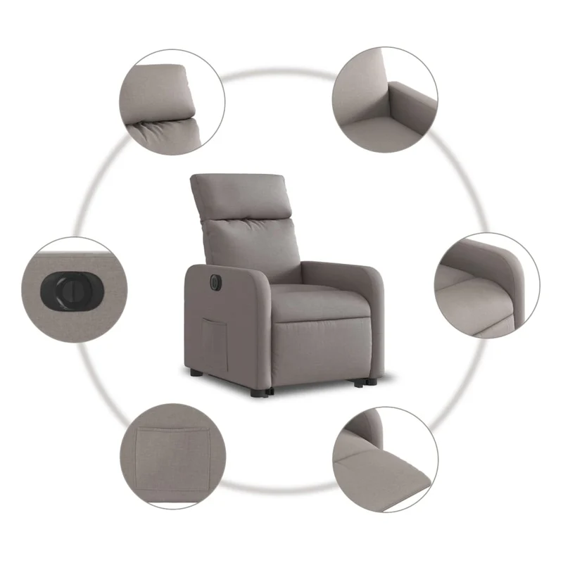 Fauteuil relax TV fonction de levage électrique très confortable en tissu taupe DEC028568