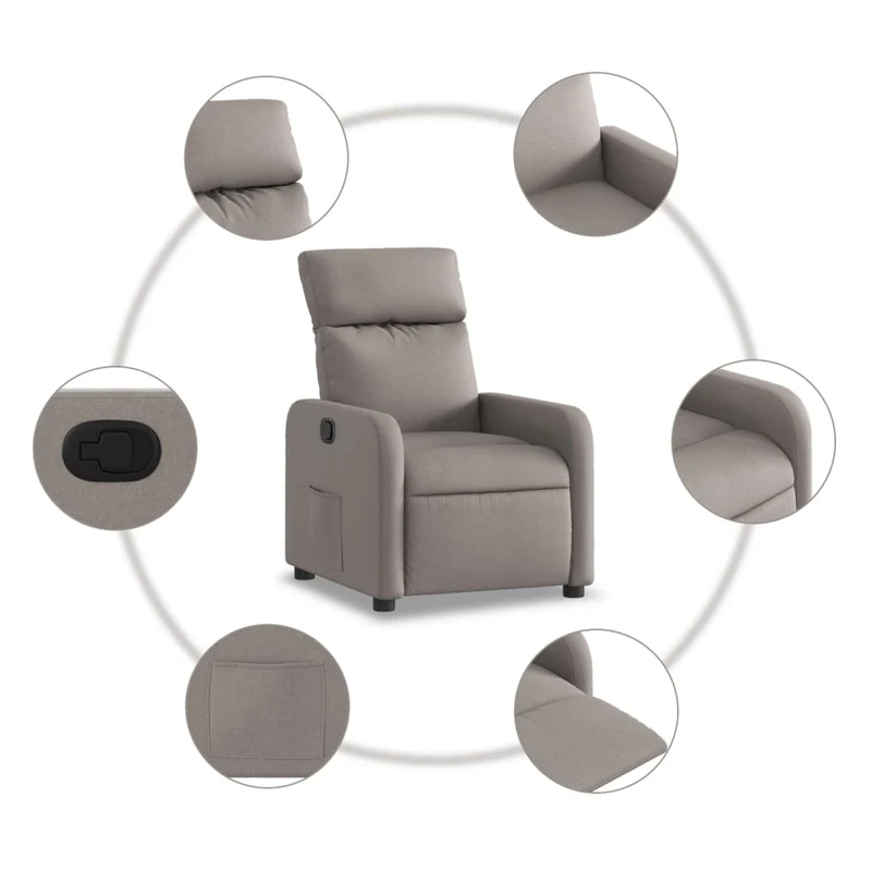 Fauteuil relax TV rembourrage confortable fonction d'inclinaison manuelle en tissu taupe DEC028191