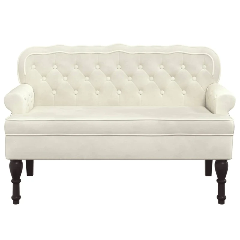 Banquette banc avec dossier capitonné et accoudoirs 119,5 x 64,5 x 75 cm velours crème DEC024643