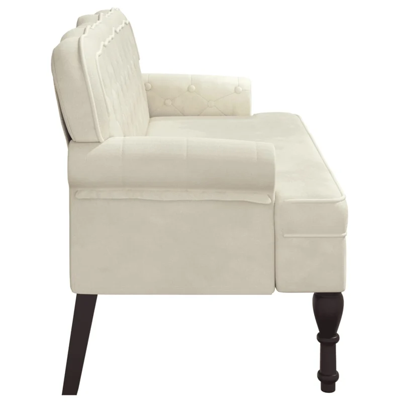 Banquette banc avec dossier capitonné et accoudoirs 119,5 x 64,5 x 75 cm velours crème DEC024643