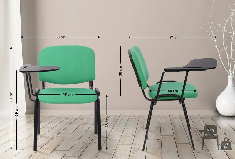 Chaise visiteur zone d'attente avec une petite table rabattable en tissu vert piètement à 4 pieds en métal 10_0002770