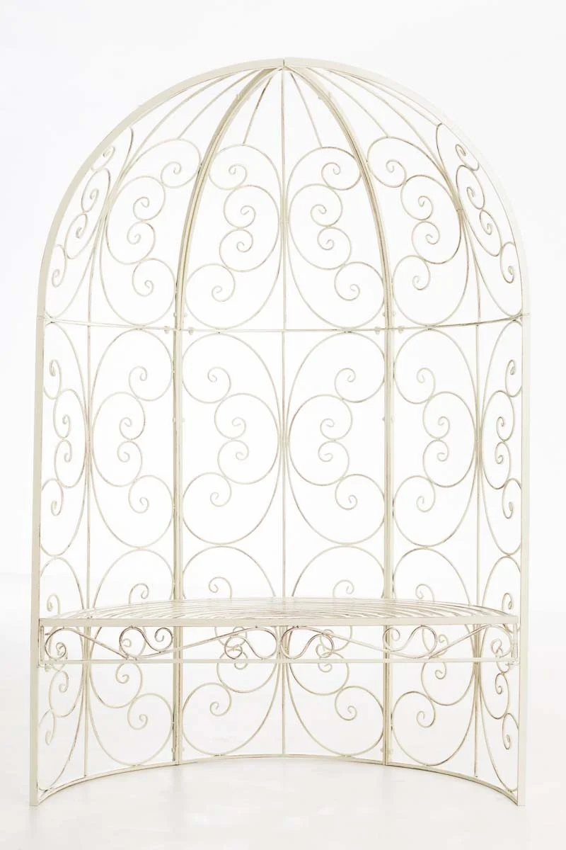 Banc de jardin avec arche à rosiers en métal crème vieilli style vintage MDJ10186