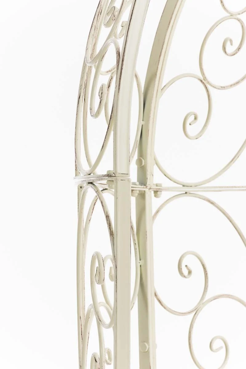 Banc de jardin avec arche à rosiers en métal crème vieilli style vintage MDJ10186