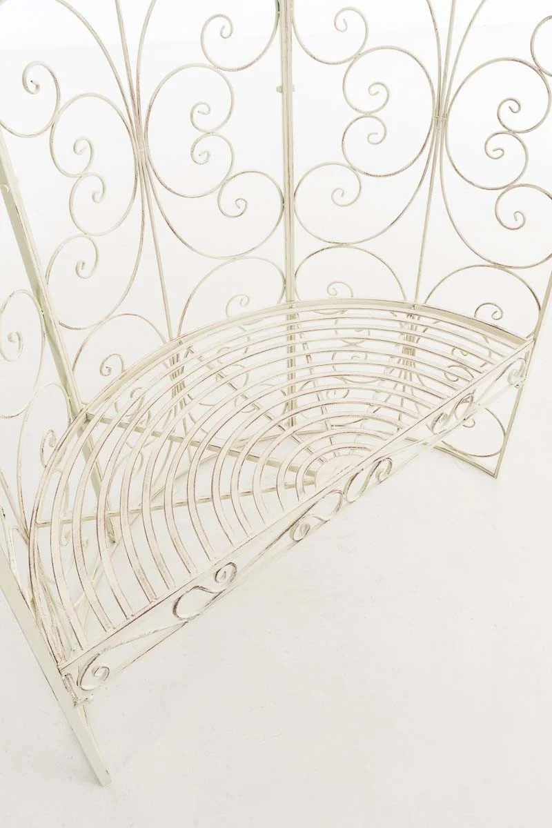 Banc de jardin avec arche à rosiers en métal crème vieilli style vintage MDJ10186