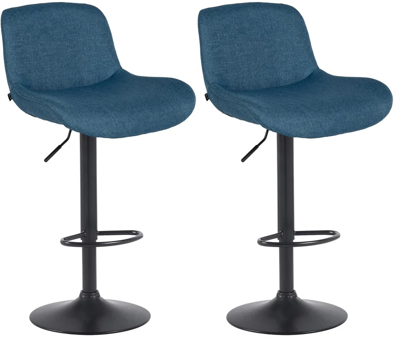 Lot de 2 tabourets de bar réglable en hauteur et rotatif repose-pieds en tissu bleu cadre en métal noir 10_0006419