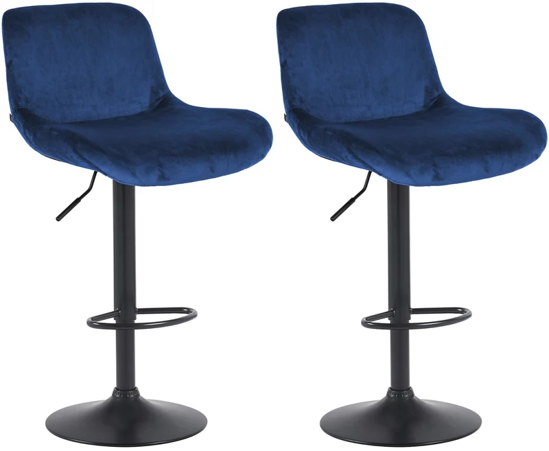 Lot de 2 tabourets de bar réglable en hauteur et rotatif repose-pieds en velours bleu cadre en métal noir 10_0006393