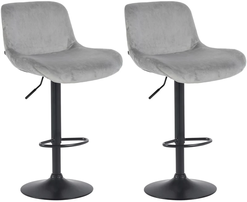 Lot de 2 tabourets de bar réglable en hauteur et rotatif repose-pieds en velours gris cadre en métal noir 10_0006181