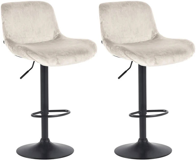 Lot de 2 tabourets de bar réglable en hauteur et rotatif repose-pieds en velours crème cadre en métal noir 10_0006097