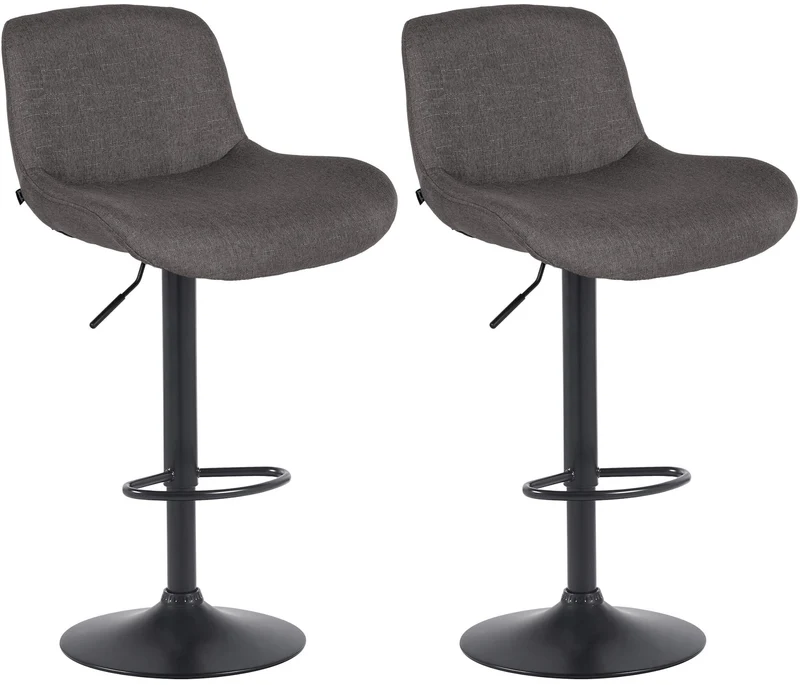Lot de 2 tabourets de bar réglable en hauteur et rotatif repose-pieds en tissu gris foncé cadre en métal noir 10_0006087