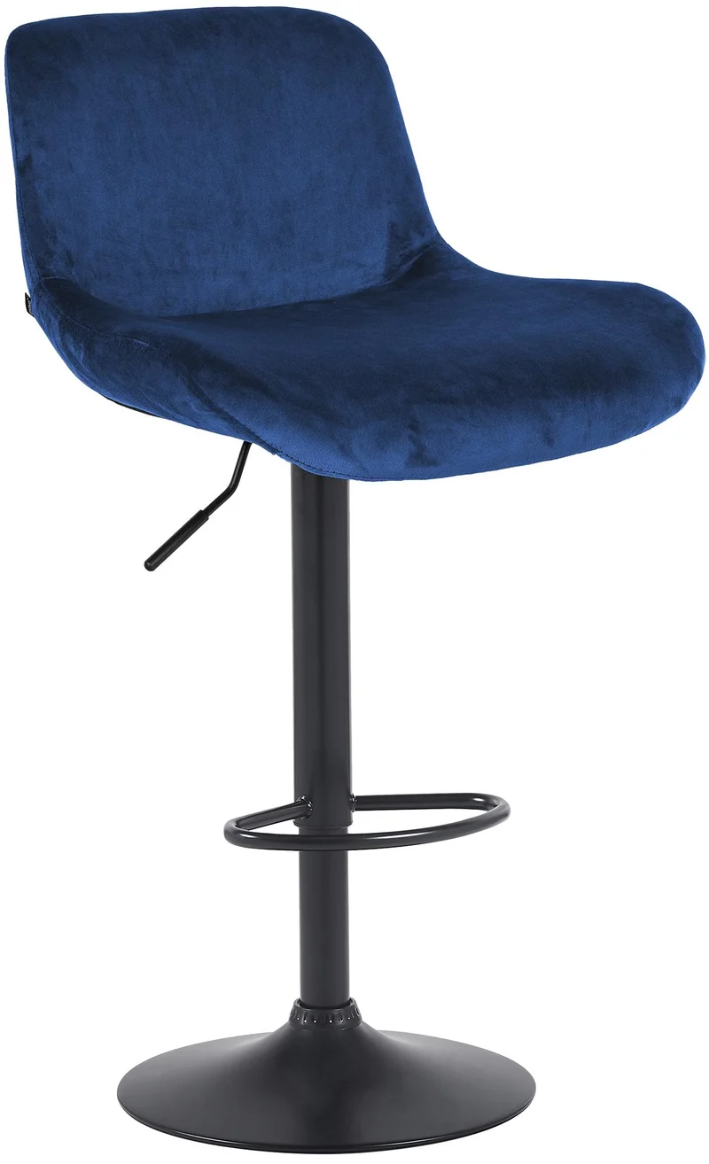 Tabouret de bar x1 réglable en hauteur et rotatif repose-pieds en velours bleu cadre en métal noir 10_0006015