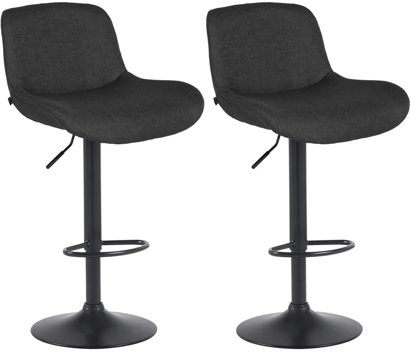 Lot de 2 tabourets de bar réglable en hauteur et rotatif repose-pieds en tissu noir cadre en métal noir 10_0005981