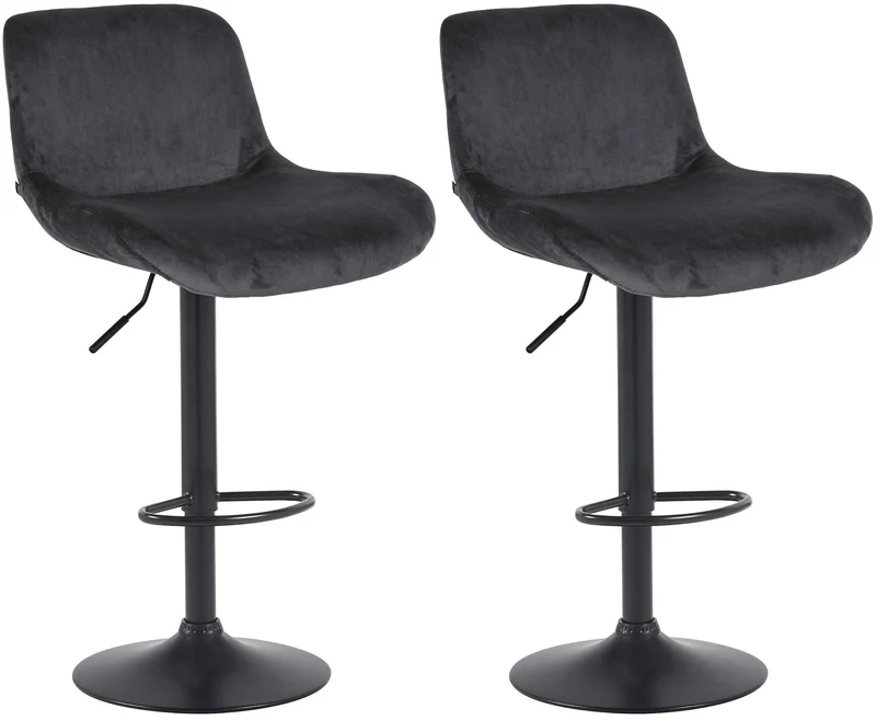 Lot de 2 tabourets de bar réglable en hauteur et rotatif repose-pieds en velours noir cadre en métal noir 10_0005955