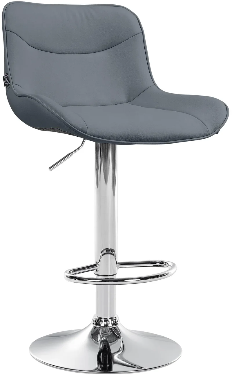Tabouret de bar x1 pivotant forme ergonomique surpiqûres décoratives en PVC gris cadre en métal chromé 10_0006578
