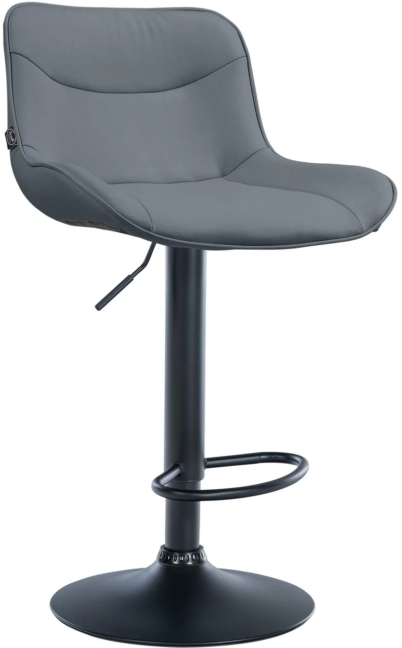 Tabouret de bar x1 pivotant forme ergonomique surpiqûres décoratives en PVC gris cadre en métal noir 10_0006580