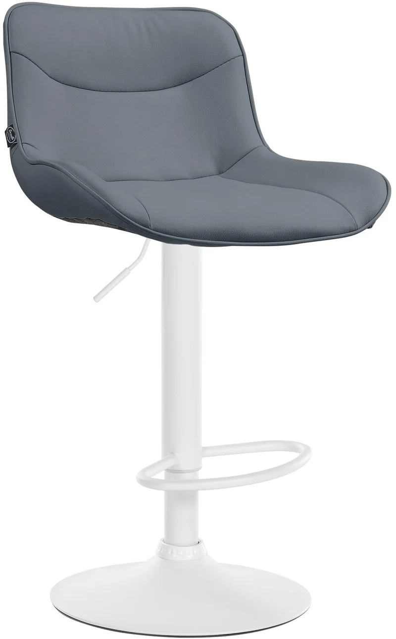 Tabouret de bar x1 pivotant forme ergonomique surpiqûres décoratives en PVC gris cadre en métal blanc 10_0006579