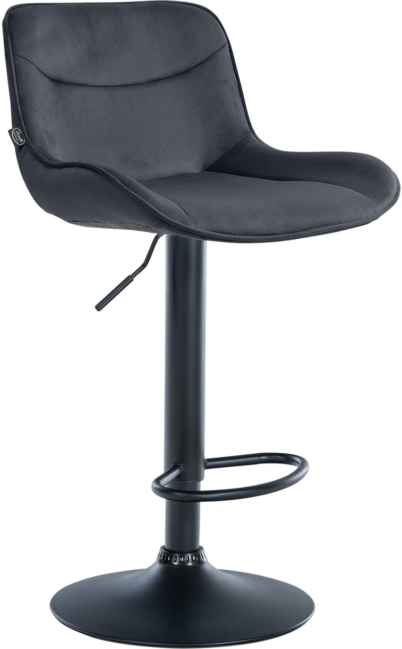 Tabouret de bar x1 pivotant forme ergonomique surpiqûres décoratives en velours noir cadre en métal noir 10_0005970