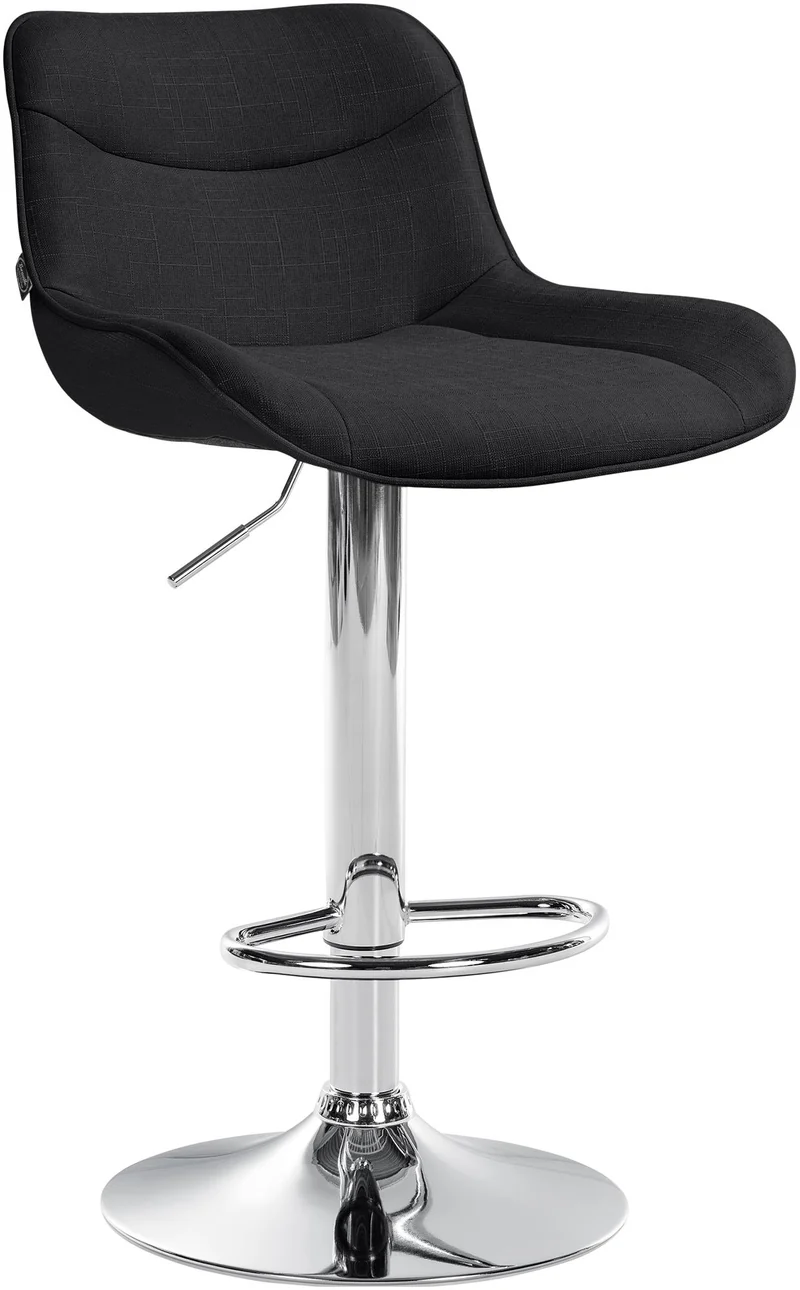 Tabouret de bar x1 pivotant forme ergonomique surpiqûres décoratives en tissu noir cadre en métal chromé 10_0005914