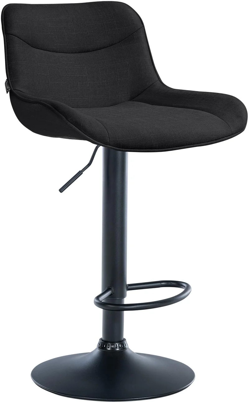 Tabouret de bar x1 pivotant forme ergonomique surpiqûres décoratives en tissu noir cadre en métal noir 10_0005913