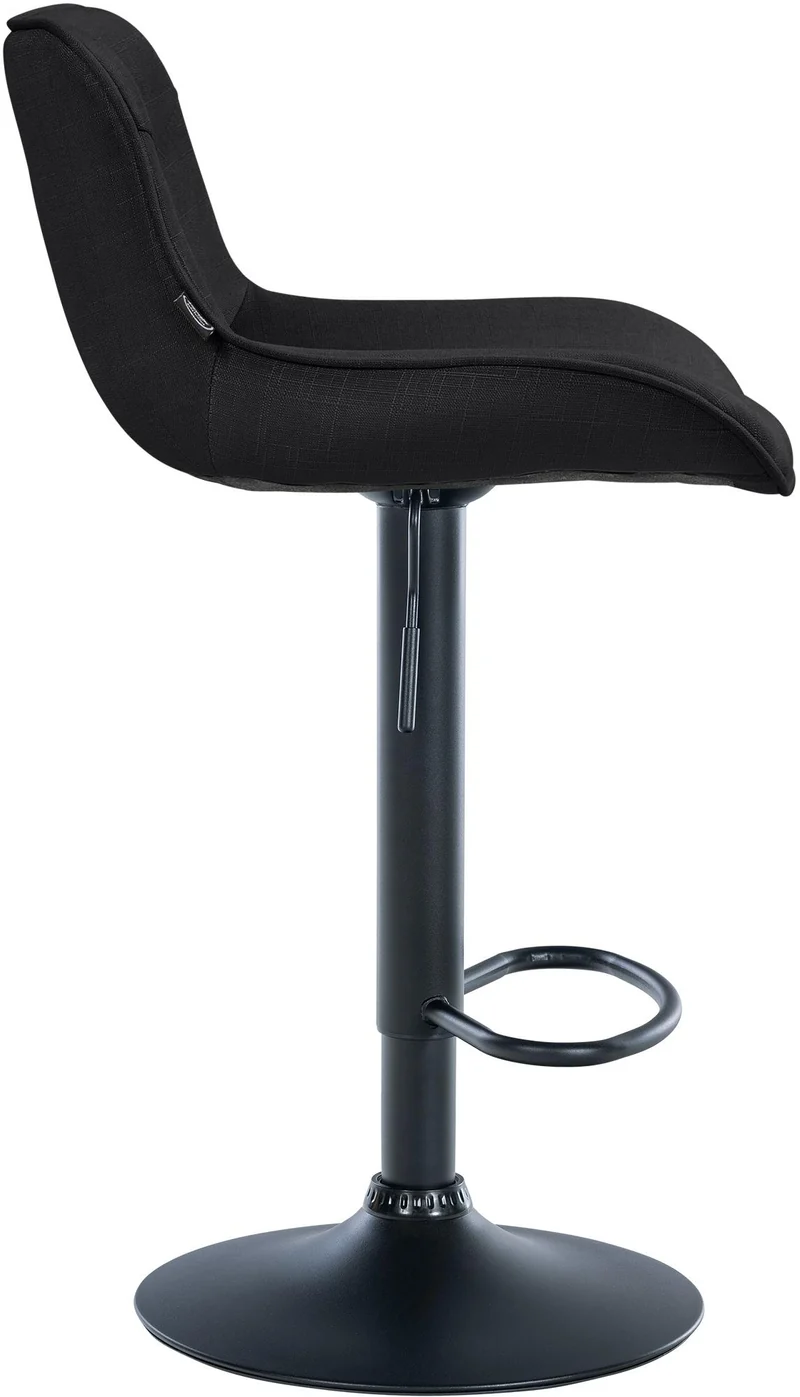 Tabouret de bar x1 pivotant forme ergonomique surpiqûres décoratives en tissu noir cadre en métal noir 10_0005913