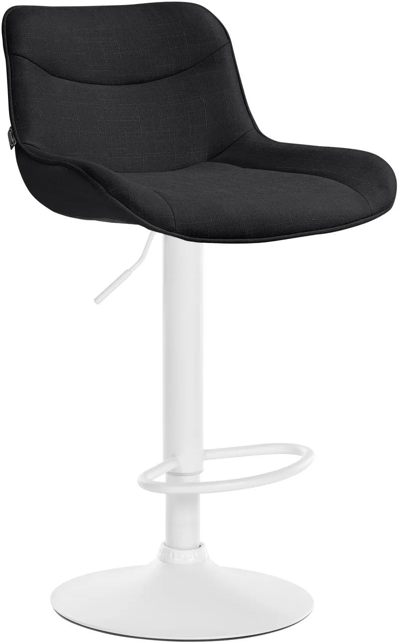 Tabouret de bar x1 pivotant forme ergonomique surpiqûres décoratives en tissu noir cadre en métal blanc 10_0005912