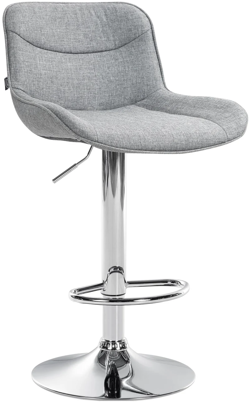 Tabouret de bar x1 pivotant forme ergonomique surpiqûres décoratives en tissu gris cadre en métal chromé 10_0005845