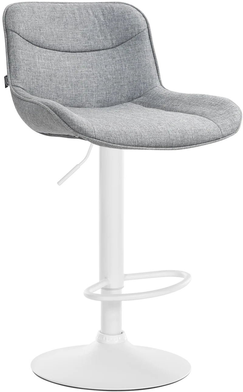Tabouret de bar x1 pivotant forme ergonomique surpiqûres décoratives en tissu gris cadre en métal blanc 10_0005844