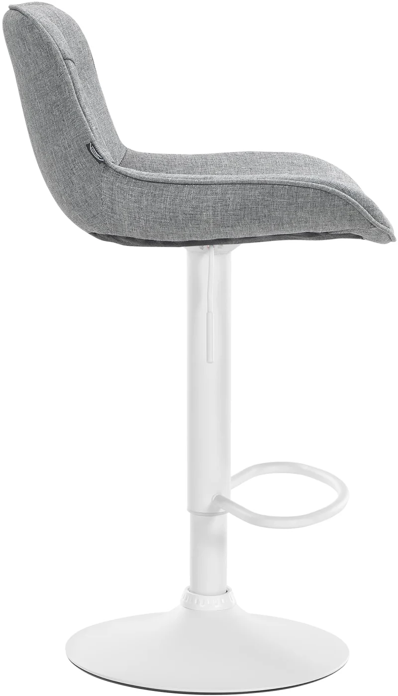 Tabouret de bar x1 pivotant forme ergonomique surpiqûres décoratives en tissu gris cadre en métal blanc 10_0005844
