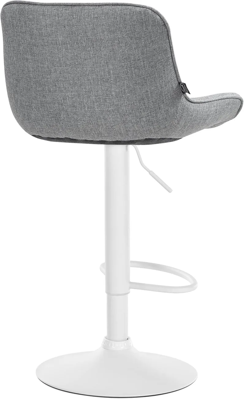 Tabouret de bar x1 pivotant forme ergonomique surpiqûres décoratives en tissu gris cadre en métal blanc 10_0005844