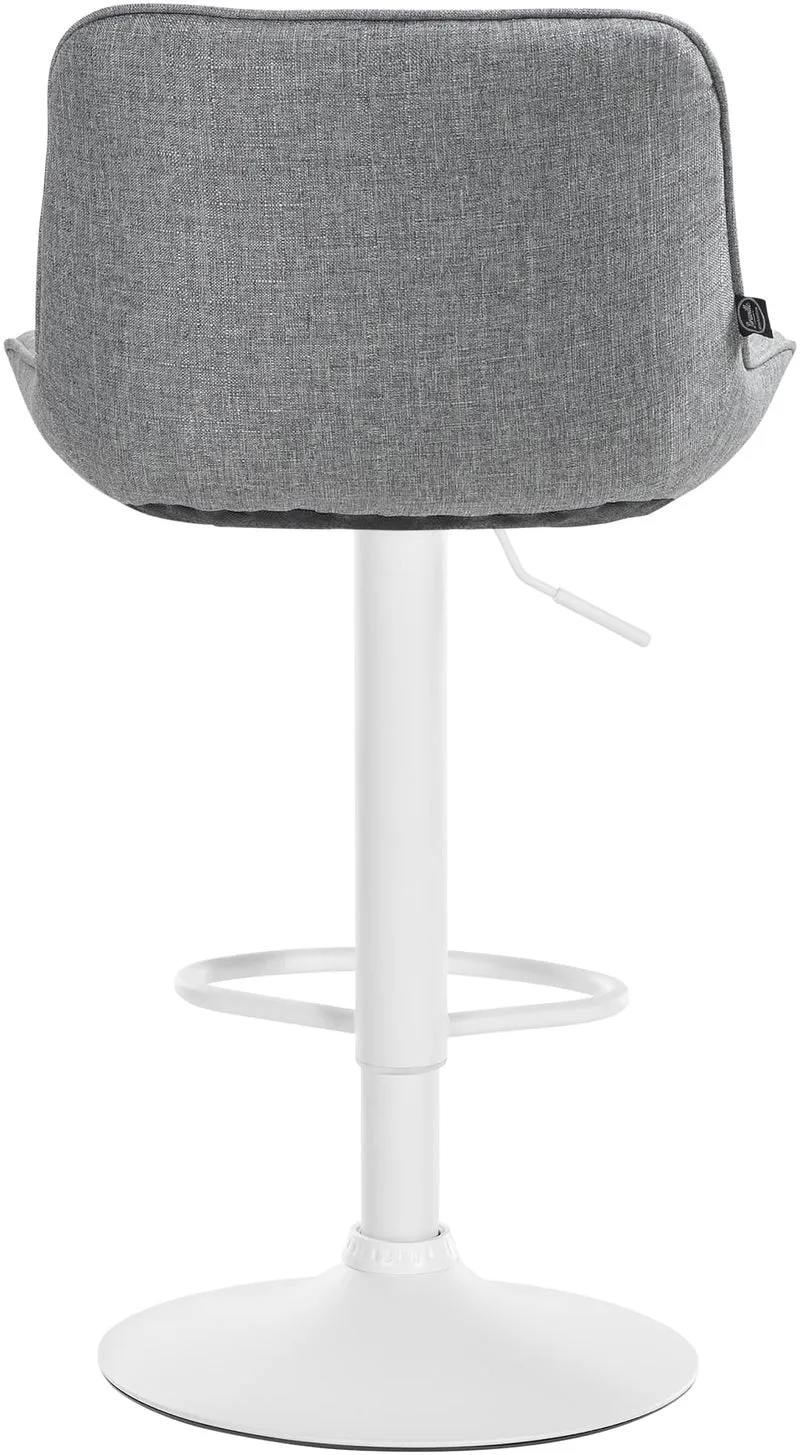Tabouret de bar x1 pivotant forme ergonomique surpiqûres décoratives en tissu gris cadre en métal blanc 10_0005844