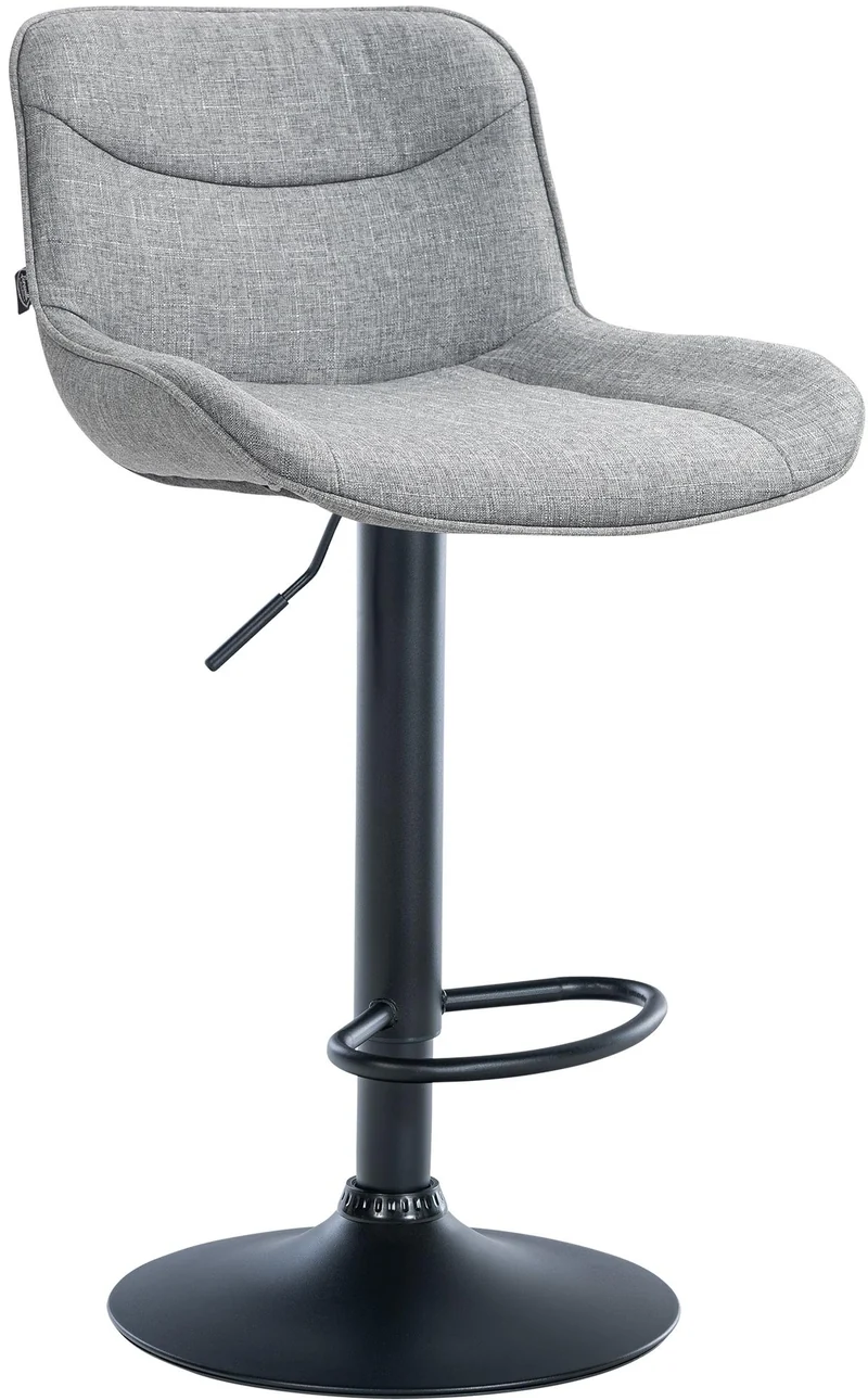 Tabouret de bar x1 pivotant forme ergonomique surpiqûres décoratives en tissu gris cadre en métal noir 10_0005824