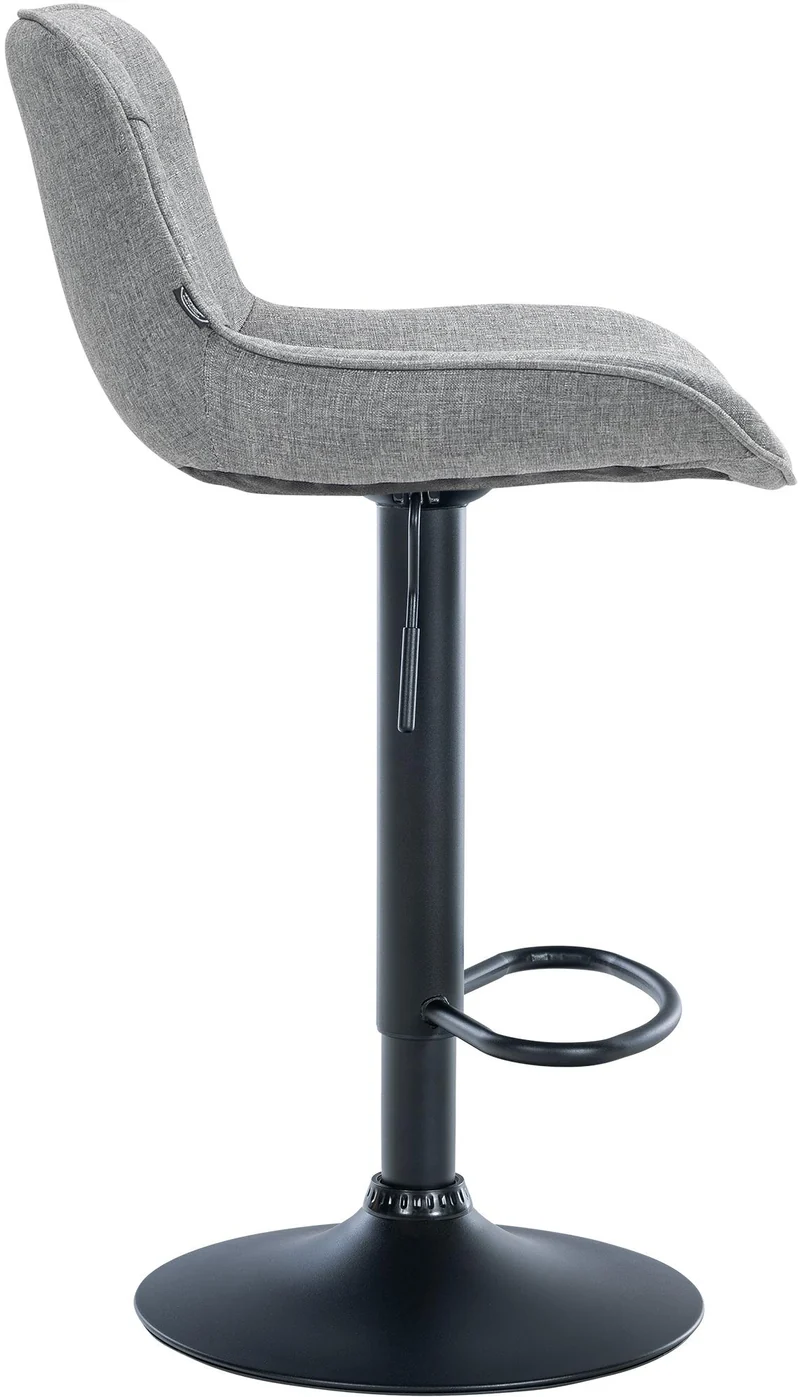 Tabouret de bar x1 pivotant forme ergonomique surpiqûres décoratives en tissu gris cadre en métal noir 10_0005824