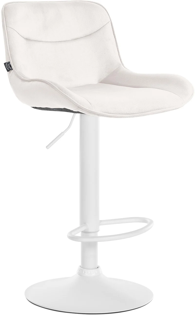 Tabouret de bar x1 pivotant forme ergonomique surpiqûres décoratives en velours crème cadre en métal blanc 10_0005772