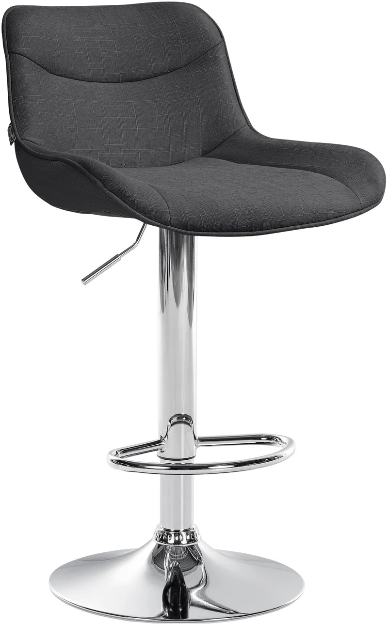 Tabouret de bar x1 pivotant forme ergonomique surpiqûres décoratives en tissu gris foncé cadre en métal chromé 10_0005771