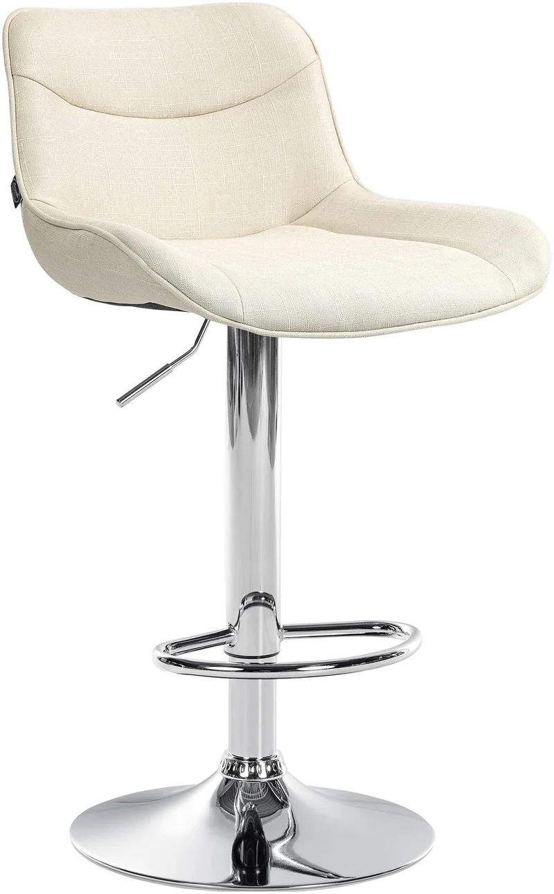 Tabouret de bar x1 pivotant forme ergonomique surpiqûres décoratives en tissu crème cadre en métal chromé 10_0005770