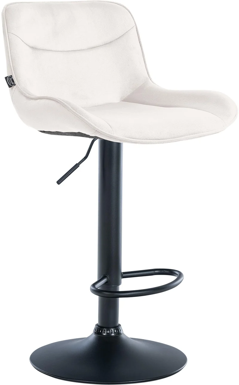 Tabouret de bar x1 pivotant forme ergonomique surpiqûres décoratives en velours crème cadre en métal noir 10_0005768