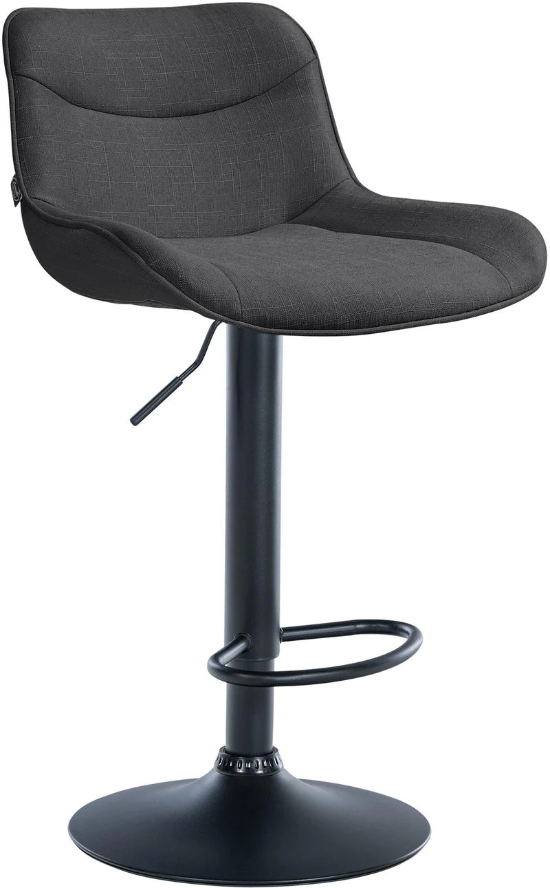 Tabouret de bar x1 pivotant forme ergonomique surpiqûres décoratives en tissu gris foncé cadre en métal noir 10_0005767