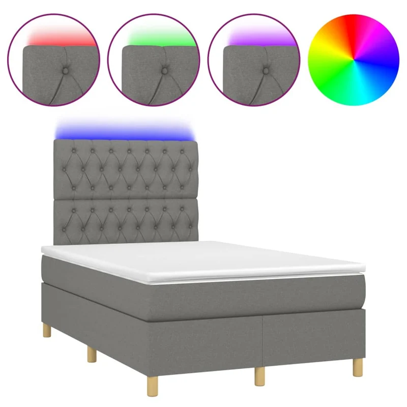 Cadre de lit LED avec sommier tête de lit matelas 120x200 cm tissu gris foncé TDL0208411