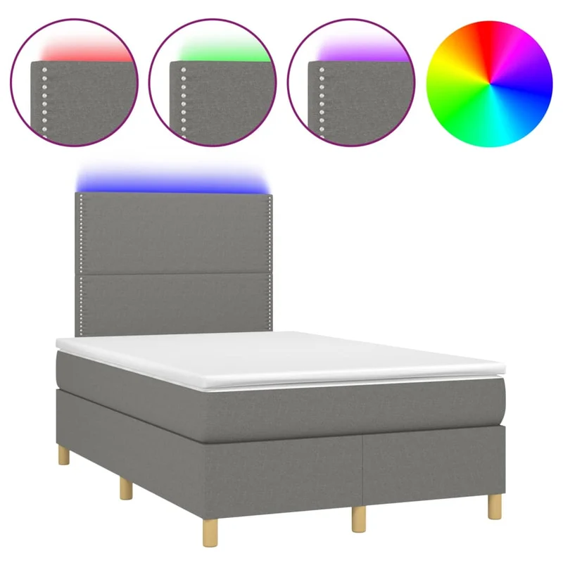 Cadre de lit LED avec sommier tête de lit matelas 120x200 cm tissu gris foncé TDL0208403