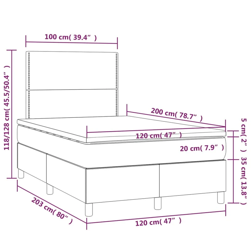 Cadre de lit LED avec sommier tête de lit matelas 120x200 cm tissu gris foncé TDL0208403