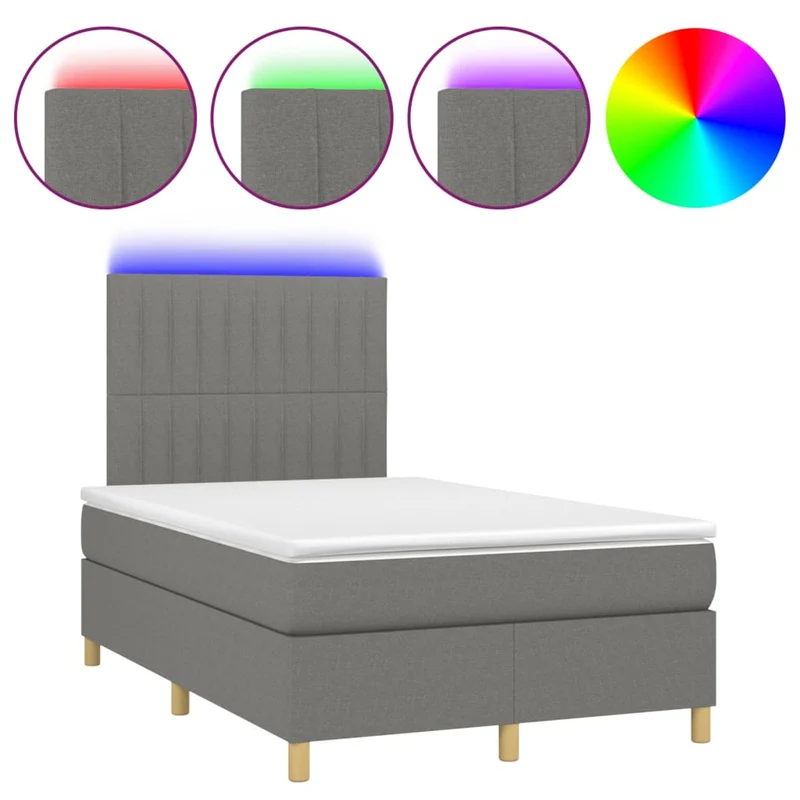 Cadre de lit LED avec sommier tête de lit matelas 120x200 cm tissu gris foncé TDL0208404