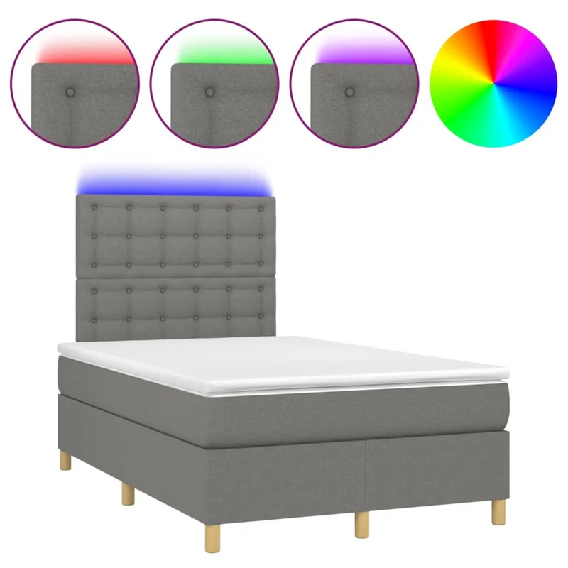 Cadre de lit LED avec sommier tête de lit matelas 120x200 cm tissu gris foncé TDL0208398