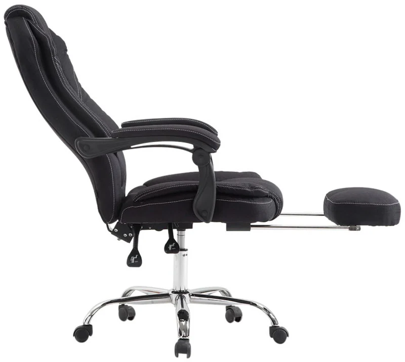 Fauteuil de bureau sur roulettes dossier et repose-pied réglable en tissu noir et métal 10_0002442