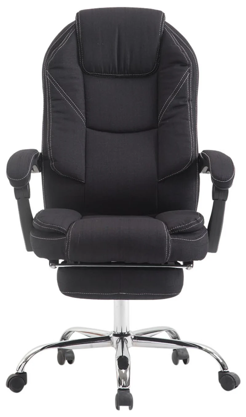 Fauteuil de bureau sur roulettes dossier et repose-pied réglable en tissu noir et métal 10_0002442