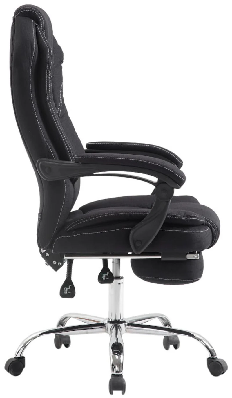 Fauteuil de bureau sur roulettes dossier et repose-pied réglable en tissu noir et métal 10_0002442